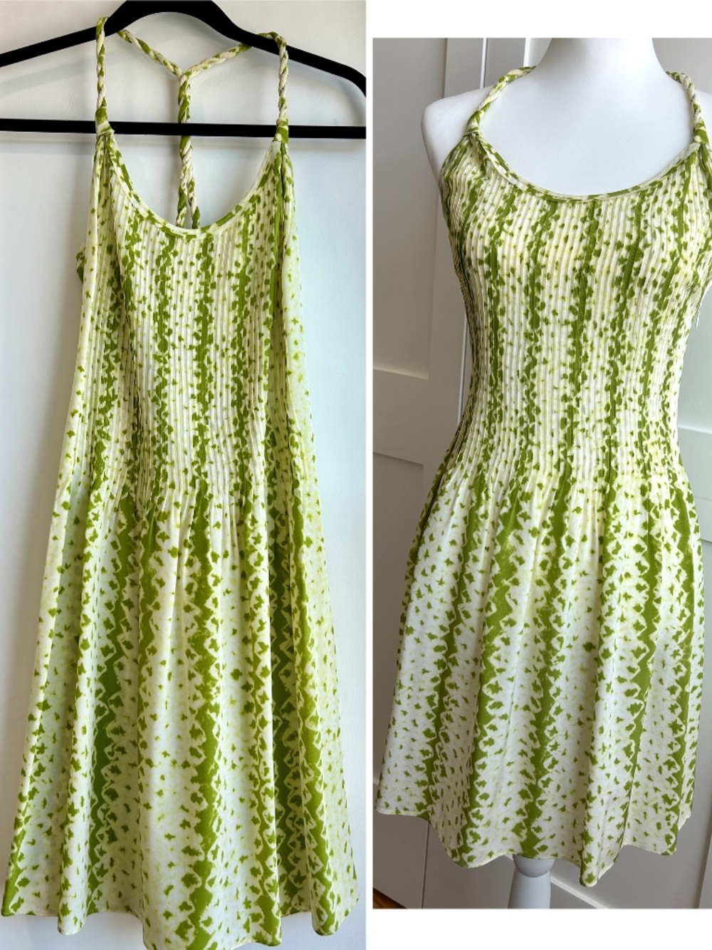 Banana Republic NWOT Smocked Halter Summer Silk Dress Size 0 Cypress Green